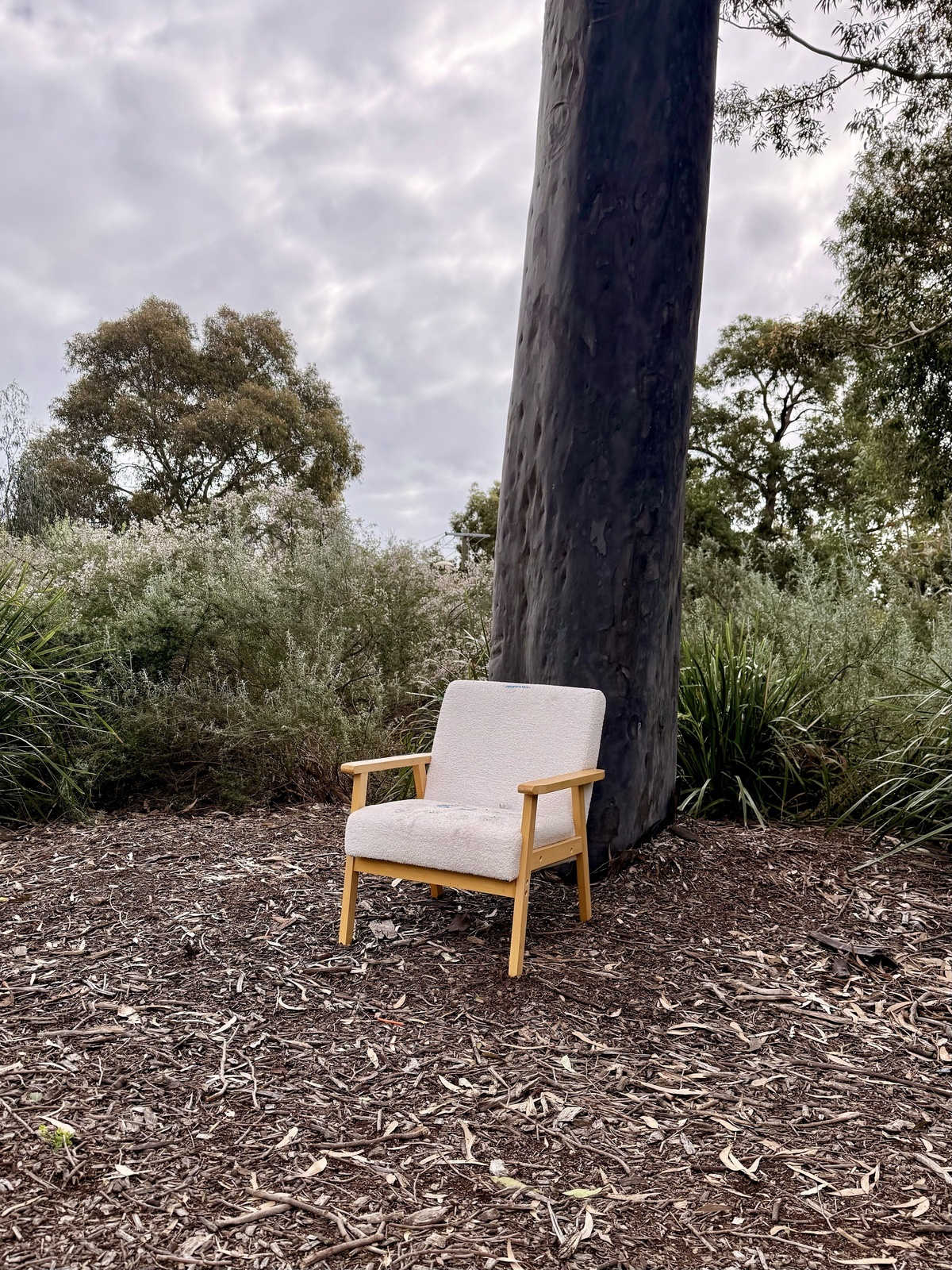 An armchair under a tree