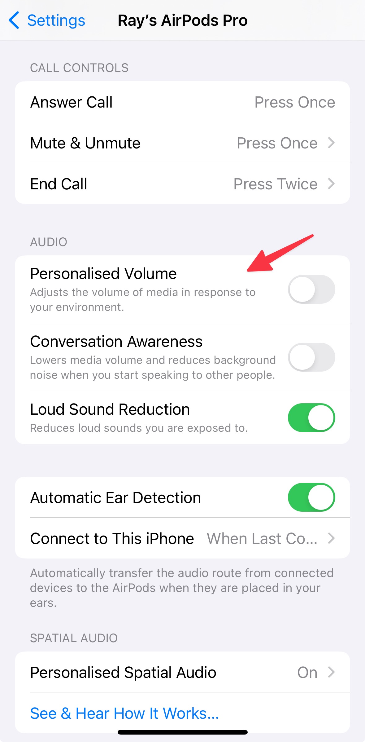 The Personalized Volume setting in iOS